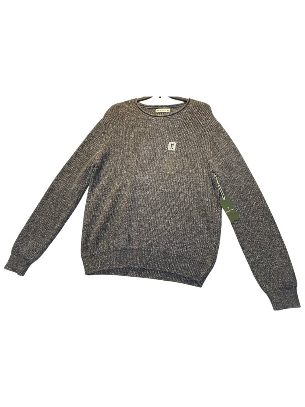 Mutual Weave Mens XL Crewneck Charcoal Marl Sweater Ribbed Knit Cotton Blend